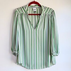 CAbi #5893 Awning Stripe V Neck 3/4 Sleeve Blouse Size S